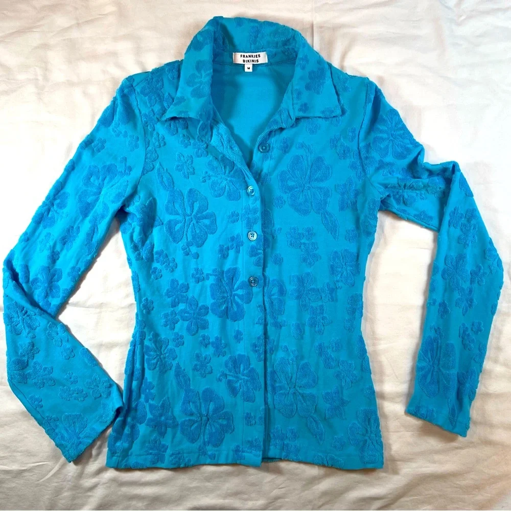 Frankies Bikinis Button Down Long Sleeve Top Cover up Size Medium